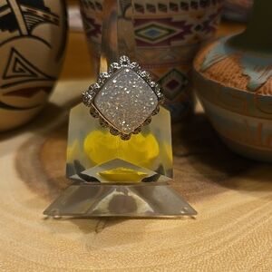 Sterling Silver Ring with a Sparkling White Druzy Centerpiece.